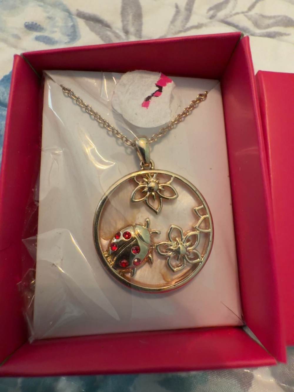Gold-Tone Ladybug & Flower Pendant Necklace - Women Jewelry